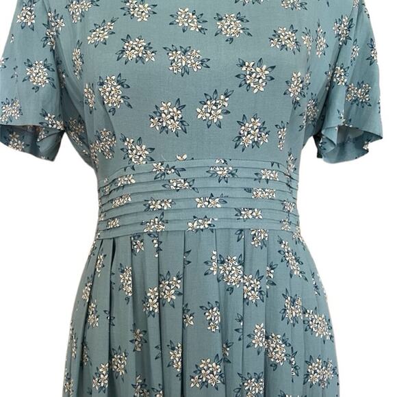 Karin Stevens, women's size 12, Petite* teal floral dress, rayon - Picture 4 of 12